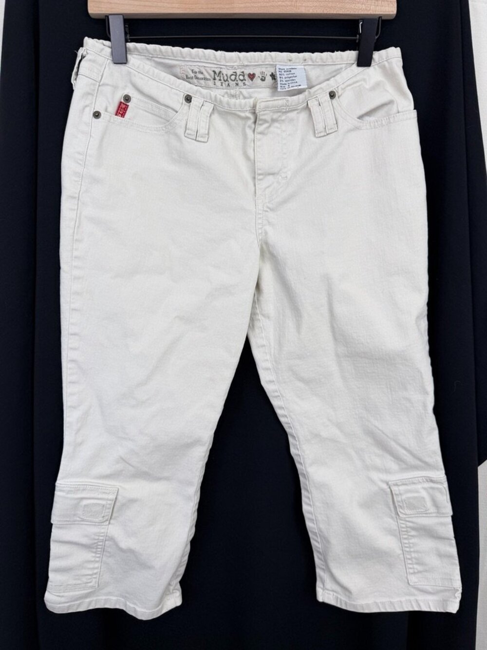 Vintage Y2K Mudd White Denim Cargo Capris Cropped Pants 9